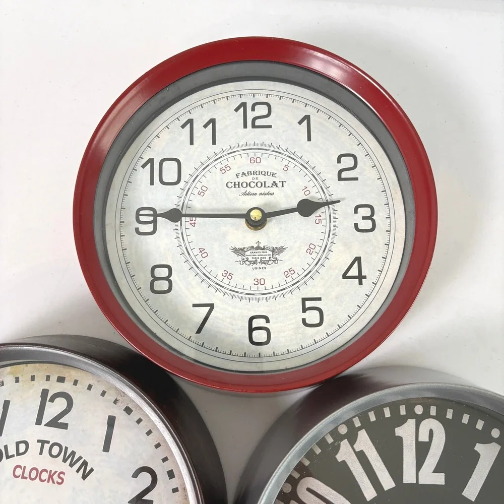 Wall Clock Set of 3 Vintage Style Paris Chocolate Decor Farmhouse Rustic